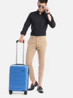 Teakwood - Unisex Royal Blue Solid Hard Sided cabin Size Trolley Bag