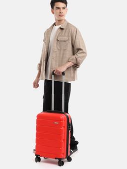 Teakwood - Unisex Red Solid Hard Sided cabin Size Trolley Bag