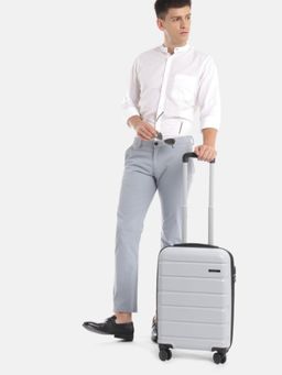 Teakwood - Unisex Silver Solid Hard Sided cabin Size Trolley Bag