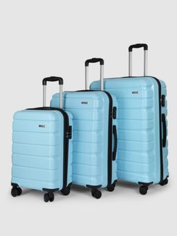 Teakwood - Unisex Set of 3 Sky Blue Solid Hard Sided Trolley Bag (S/M/L)