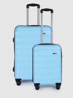 Teakwood - Unisex Set of 2 Sky Blue Solid Hard Sided Trolley Bag (S/M)