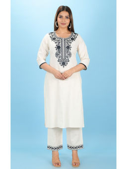 ARAMYA - Off White Linen Cotton Straight Solid Kurta & Pant (Set of 2)