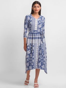 Globus - Blue Printed Dress with Belt (Set of 2)