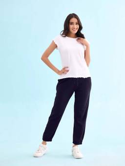 Go Colors - Women Navy Blue Fleece Jogger