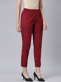 Go Colors - Women Maroon Cotton Casual Pant