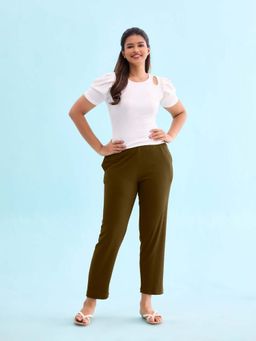 Go Colors - Women Olive Polyester Casual Pant
