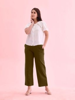 Go Colors - Women Olive Rayon Casual Trouser