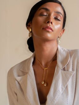 Dhwani Bansal - Boond Pendant With Movable Design In Gold Plated Brass With Gold Dipped Baroque Pearls