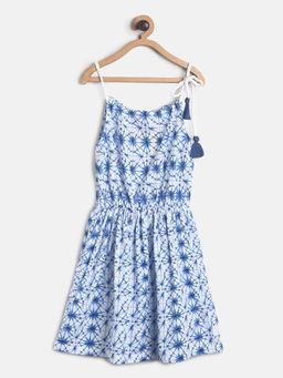 Tales & Stories - Girl's Sky Blue Rayon Printed Dress
