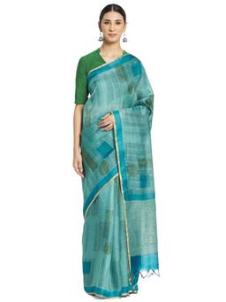 Fabindia - Silk Hand Block Print Sari (Blue)
