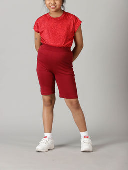 KiddoPanti - Girls Maroon Polyester Solid Cycling Shorts