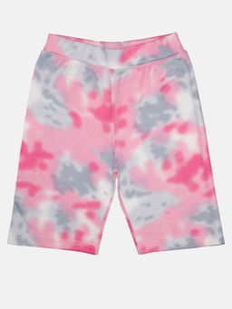 KiddoPanti - Girls Pink Polyester Printed Cycling Shorts