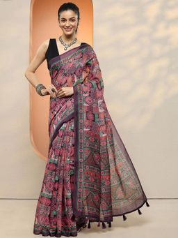 Libas - Women Multi-Color Floral Printed Silk Blend Saree with Unstitched Blouse