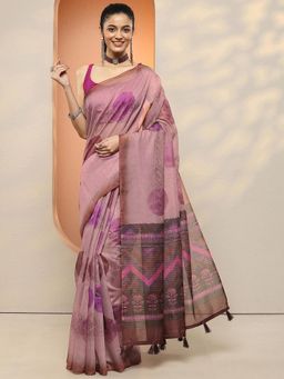 Libas - Women Pink Floral Printed Silk Blend Saree with Unstitched Blouse