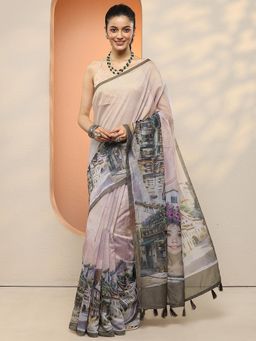 Libas - Women Lavender Floral Printed Silk Blend Saree with Unstitched Blouse