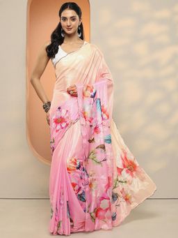 Libas - Women Pink Floral Printed Silk Blend Saree with Unstitched Blouse