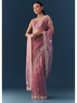 KALKI FASHION - Women Dusty Pink Sequined Saree with Unstitched Blouse