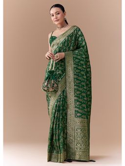 KALKI FASHION - Women Green Dola Silk Woven Saree with Unstitched Blouse