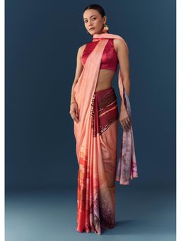 KALKI FASHION - Women Peach Printed Stone Work Saree with Unstitched Blouse