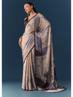 KALKI FASHION - Women Multi-Color Shaded Printed Stone Work Saree with Unstitched Blouse