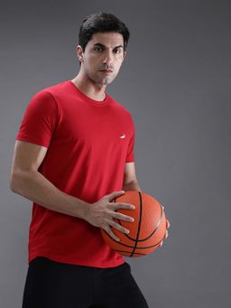 Crocodile - Red Solid/Plain Slim Fit T-Shirt