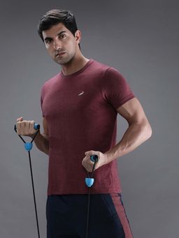 Crocodile - Maroon Solid/Plain Slim Fit T-Shirt