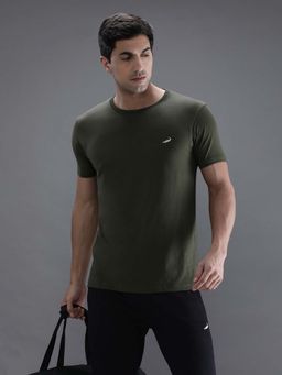 Crocodile - Olive Solid/Plain Slim Fit T-Shirt