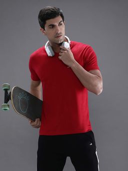 Crocodile - Red Solid/Plain Slim Fit T-Shirt