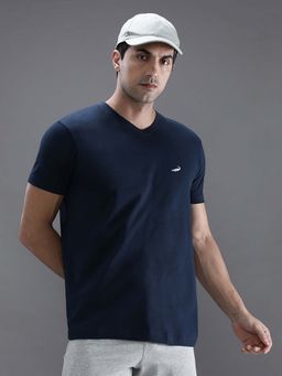 Crocodile - Navy Blue Solid/Plain Slim Fit T-Shirt
