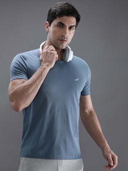 Crocodile - Blue Solid/Plain Slim Fit T-Shirt