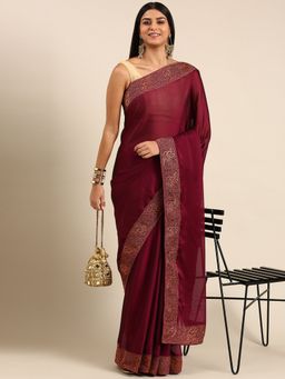 Kasee - Maroon Art Silk Plain Saree With Unstitched Blouse with Unstitched