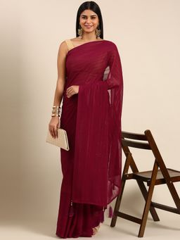 Kasee - Maroon Georgette With Zari Lining Pattern Saree With Unstitched Blouse with Unstitched