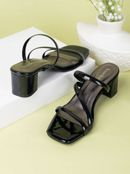 Louis Stitch - Women's Sillicon Straps Black Sandal Heels