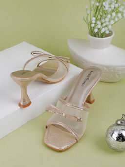 Louis Stitch - Women's Transparent Bow Straps Golden Sandal Heels