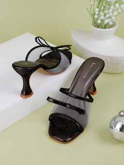 Louis Stitch - Women's Transparent Bow Straps Black Sandal Heels