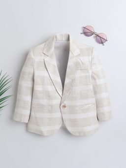 Mini Stitch - Full Sleeves Woven Party Blazer- Cream