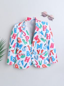 Mini Stitch - Full Sleeves Alphabet Print Party Blazer- Multi-Color