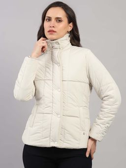 Monte Carlo - Women Cream Regular Fit Solid High Neck Full Sleeve Jacket