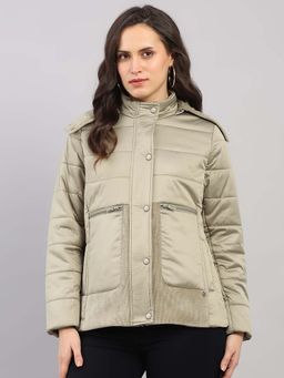 Monte Carlo - Women Green Regular Fit Solid Hooded Full Sleeve Jacket