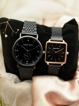 Joker and Witch - Black Stainless Steel Watch (Pack of 2) - JWCW82