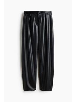 H&M - Women Black Coated Barrel Trousers
