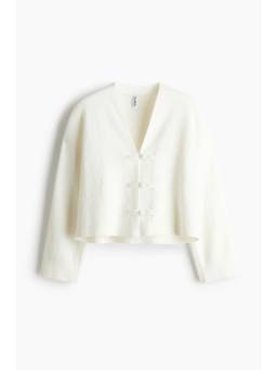 H&M - Women White V-Neck Knot-Button Cardigan