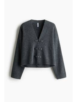 H&M - Women Grey V-Neck Knot-Button Cardigan