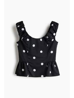 H&M - Women Black Ruched Peplum Top