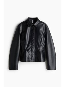 H&M - Women Black Coated Peplum Shirt