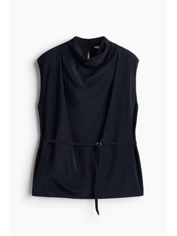 H&M - Women Blue Belted Cowl-Neck Top