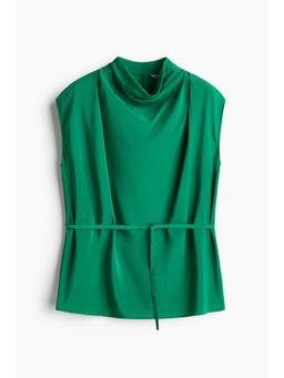 H&M - Women Green Belted Cowl-Neck Top