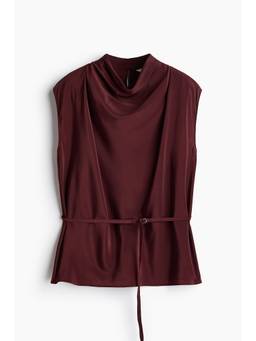 H&M - Women Brown Belted Cowl-Neck Top