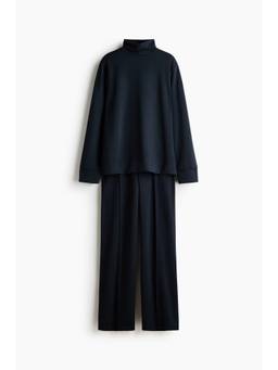 H&M - Women Navy Blue 2-Piece Jersey Top and Trouser