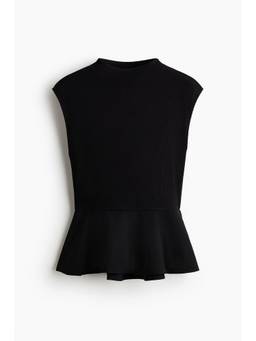 H&M - Women Black Dual-Fabric Peplum Top